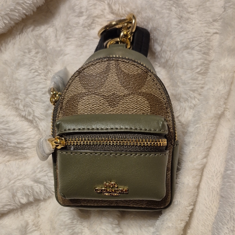 Coach Green and Brown Mini Bag with Gold Hardware